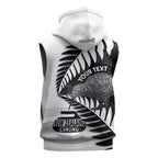 New Zealand Silver Fern Curling Personalised Sleeveless Zip Hoodie Aotearoa Kiwi Ponga Black White Version - Aussie Hoodie