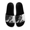 New Zealand Silver Fern Curling Personalised Slide Sandals Aotearoa Kiwi Ponga Black White Version - Aussie Hoodie