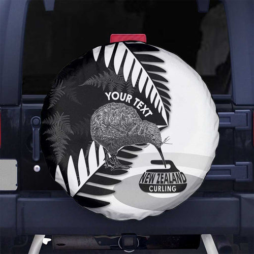 New Zealand Silver Fern Curling Personalised Spare Tire Cover Aotearoa Kiwi Ponga Black White Version - Aussie Hoodie