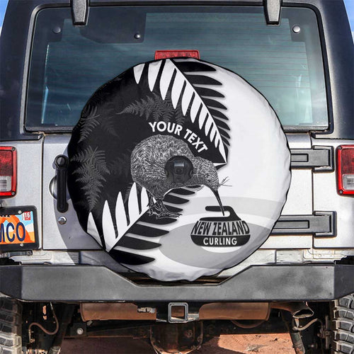 New Zealand Silver Fern Curling Personalised Spare Tire Cover Aotearoa Kiwi Ponga Black White Version - Aussie Hoodie