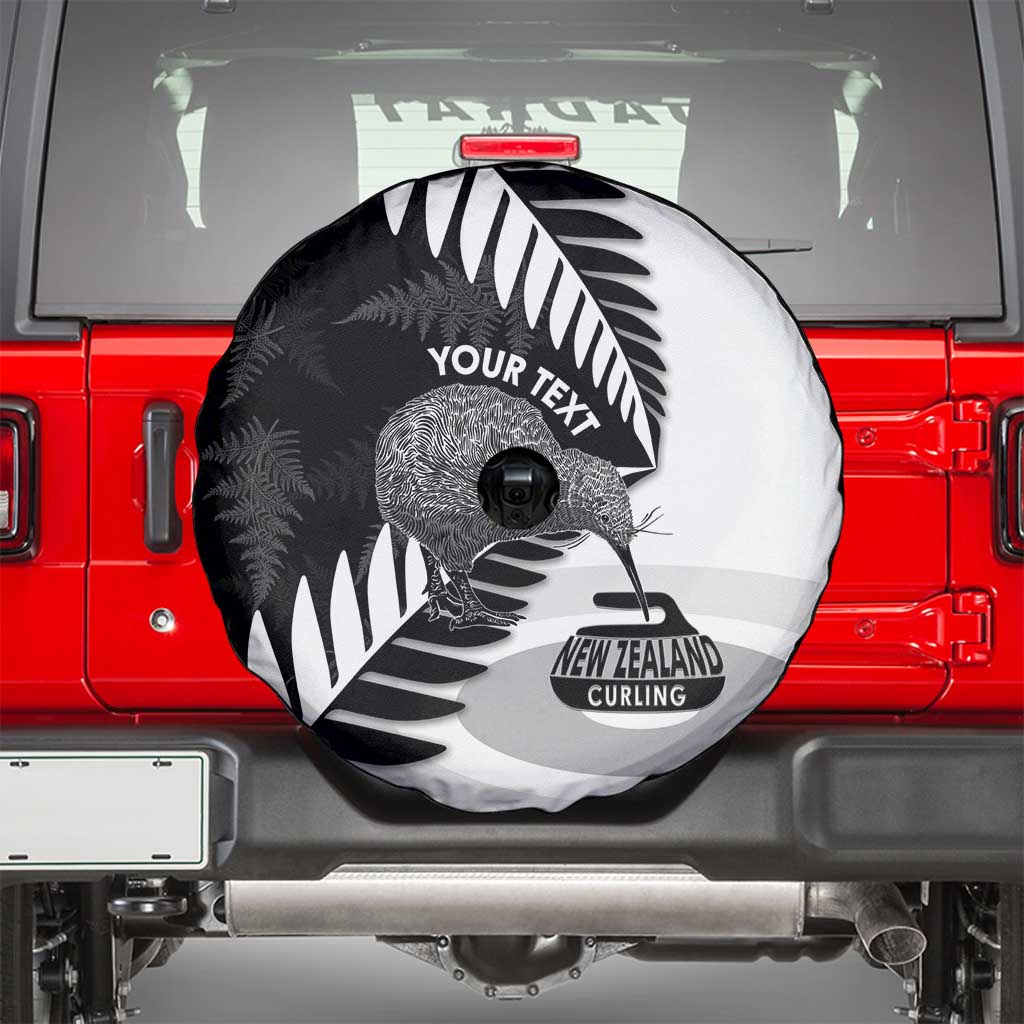 New Zealand Silver Fern Curling Personalised Spare Tire Cover Aotearoa Kiwi Ponga Black White Version - Aussie Hoodie