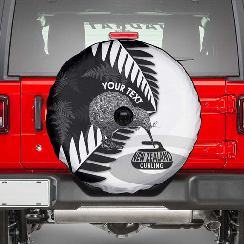 New Zealand Silver Fern Curling Personalised Spare Tire Cover Aotearoa Kiwi Ponga Black White Version - Aussie Hoodie