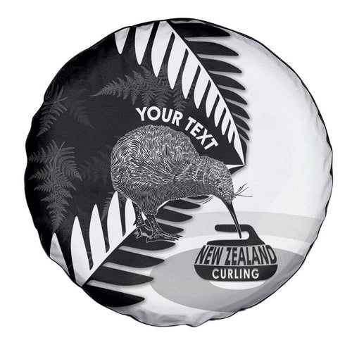New Zealand Silver Fern Curling Personalised Spare Tire Cover Aotearoa Kiwi Ponga Black White Version - Aussie Hoodie