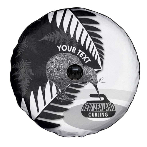 New Zealand Silver Fern Curling Personalised Spare Tire Cover Aotearoa Kiwi Ponga Black White Version - Aussie Hoodie