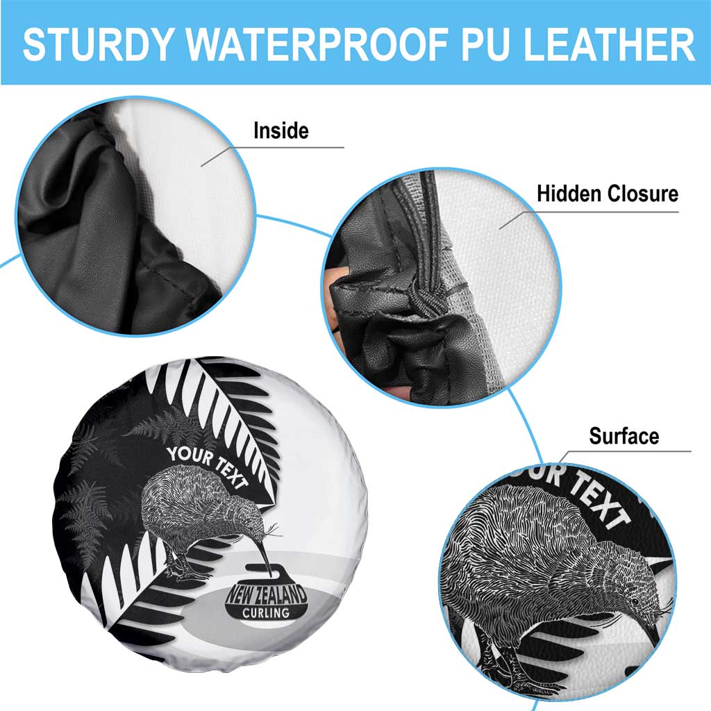 New Zealand Silver Fern Curling Personalised Spare Tire Cover Aotearoa Kiwi Ponga Black White Version - Aussie Hoodie