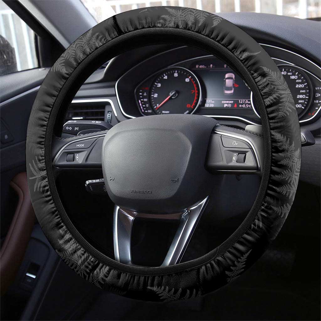 New Zealand Silver Fern Curling Steering Wheel Cover Aotearoa Kiwi Ponga Black White Version - Aussie Hoodie