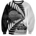 New Zealand Silver Fern Curling Personalised Sweatshirt Aotearoa Kiwi Ponga Black White Version - Aussie Hoodie