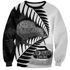 New Zealand Silver Fern Curling Personalised Sweatshirt Aotearoa Kiwi Ponga Black White Version - Aussie Hoodie