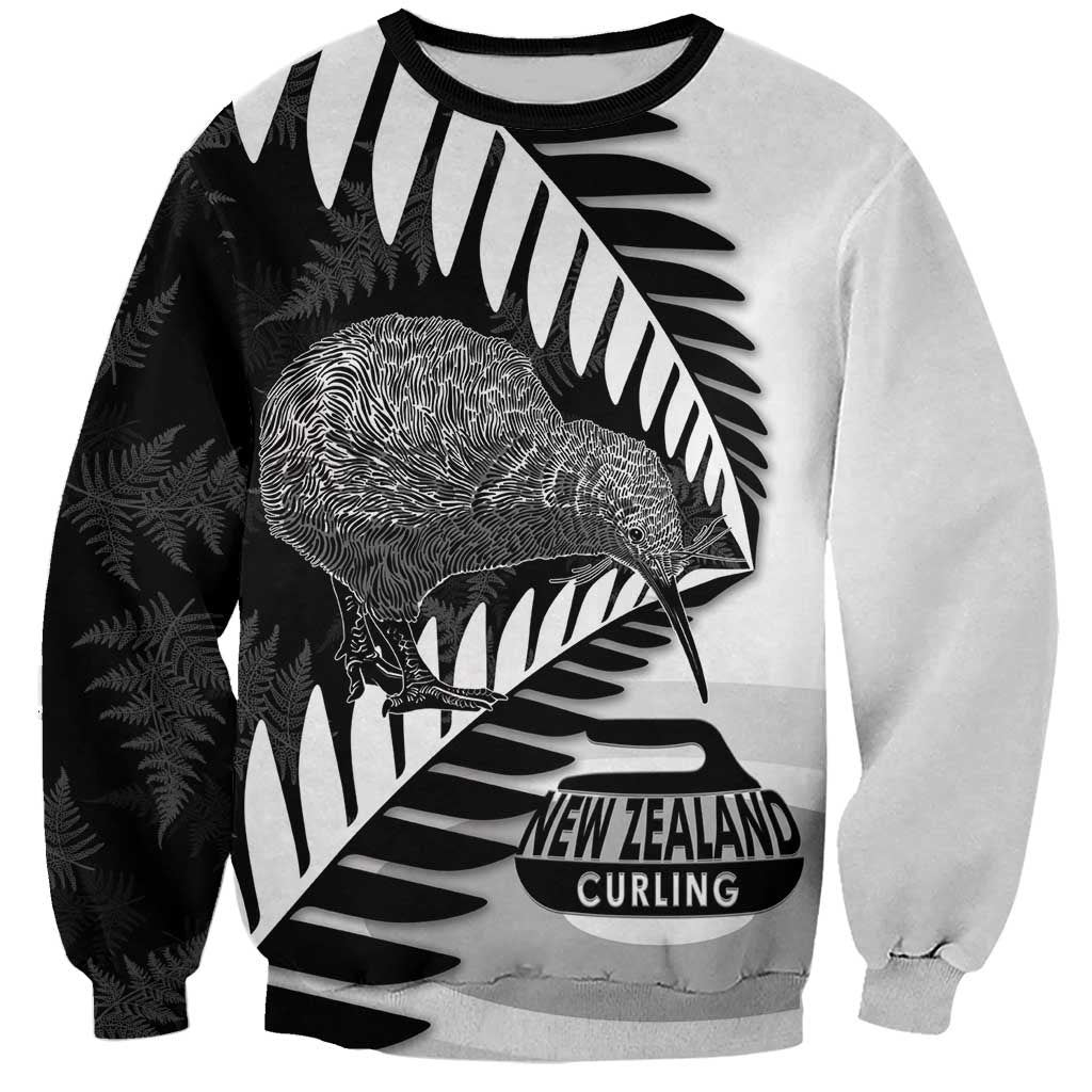 New Zealand Silver Fern Curling Personalised Sweatshirt Aotearoa Kiwi Ponga Black White Version - Aussie Hoodie
