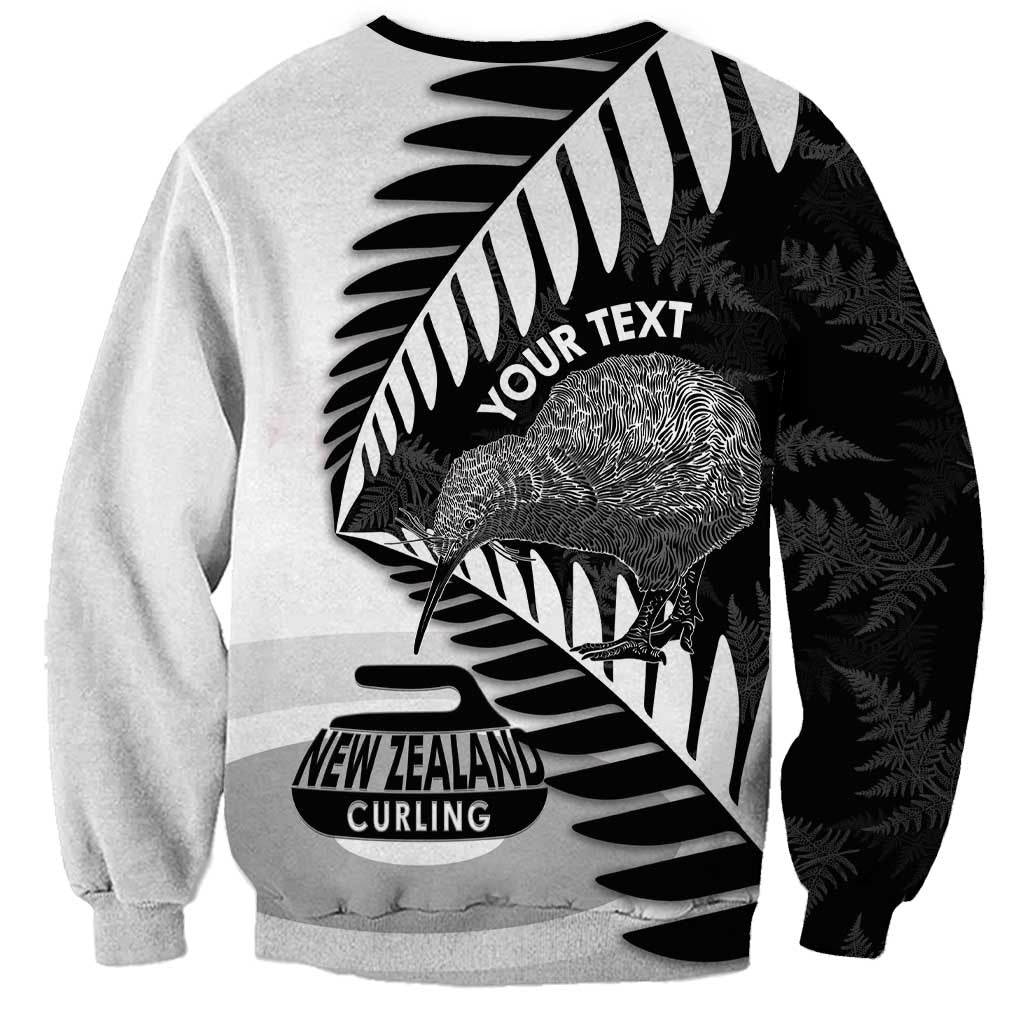 New Zealand Silver Fern Curling Personalised Sweatshirt Aotearoa Kiwi Ponga Black White Version - Aussie Hoodie