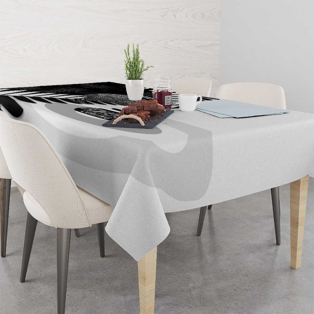 New Zealand Silver Fern Curling Personalised Tablecloth Aotearoa Kiwi Ponga Black White Version - Aussie Hoodie