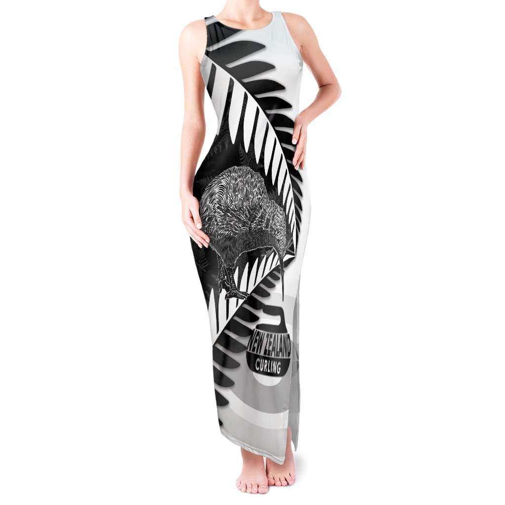 New Zealand Silver Fern Curling Personalised Tank Maxi Dress Aotearoa Kiwi Ponga Black White Version - Aussie Hoodie
