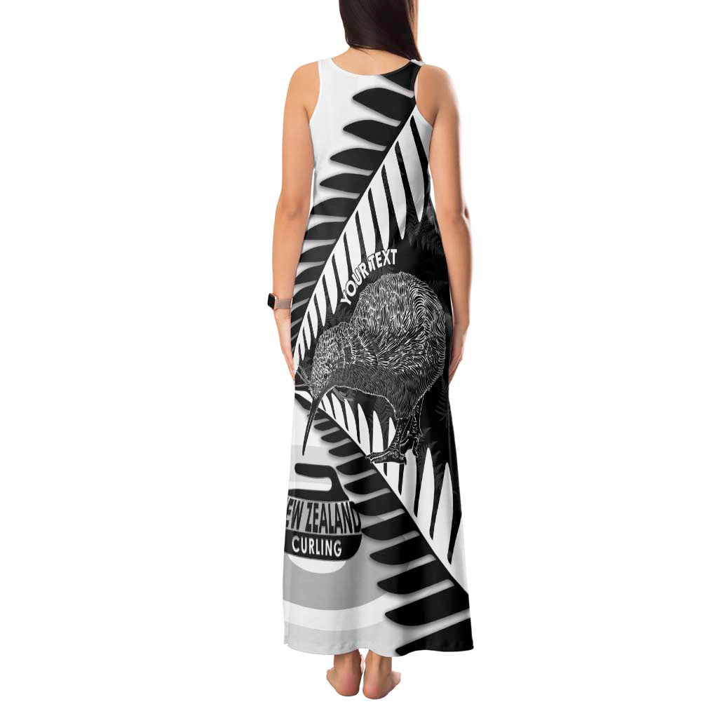 New Zealand Silver Fern Curling Personalised Tank Maxi Dress Aotearoa Kiwi Ponga Black White Version - Aussie Hoodie