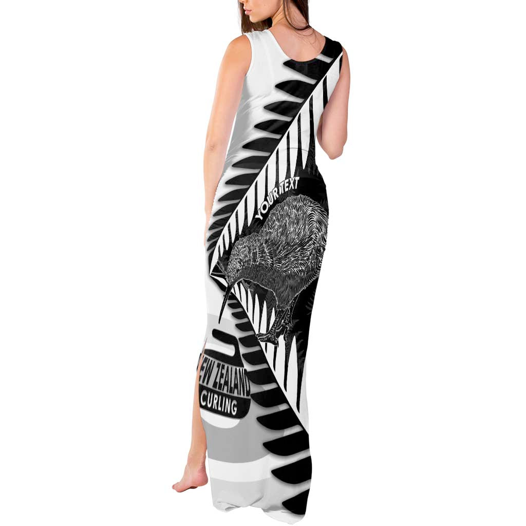 New Zealand Silver Fern Curling Personalised Tank Maxi Dress Aotearoa Kiwi Ponga Black White Version - Aussie Hoodie