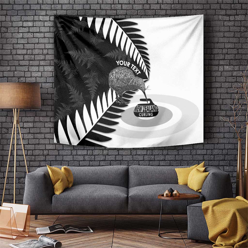 New Zealand Silver Fern Curling Personalised Tapestry Aotearoa Kiwi Ponga Black White Version - Aussie Hoodie