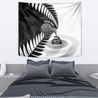 New Zealand Silver Fern Curling Personalised Tapestry Aotearoa Kiwi Ponga Black White Version - Aussie Hoodie