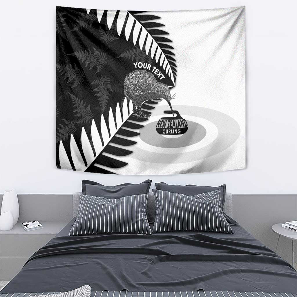 New Zealand Silver Fern Curling Personalised Tapestry Aotearoa Kiwi Ponga Black White Version - Aussie Hoodie