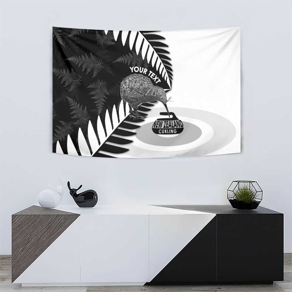 New Zealand Silver Fern Curling Personalised Tapestry Aotearoa Kiwi Ponga Black White Version - Aussie Hoodie