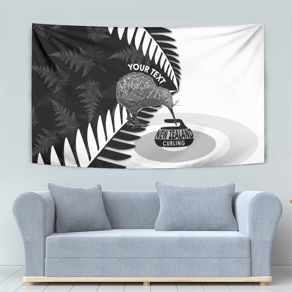 New Zealand Silver Fern Curling Personalised Tapestry Aotearoa Kiwi Ponga Black White Version - Aussie Hoodie