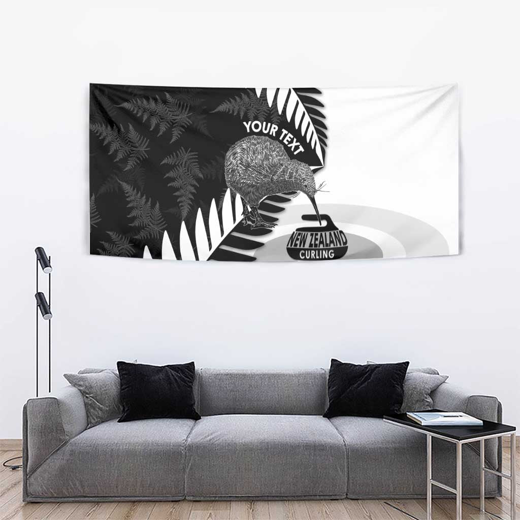 New Zealand Silver Fern Curling Personalised Tapestry Aotearoa Kiwi Ponga Black White Version - Aussie Hoodie