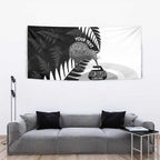New Zealand Silver Fern Curling Personalised Tapestry Aotearoa Kiwi Ponga Black White Version - Aussie Hoodie