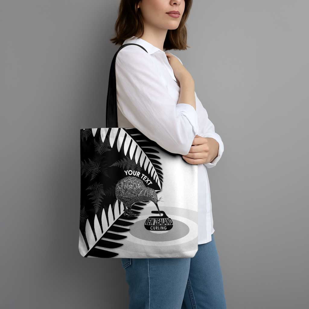 New Zealand Silver Fern Curling Personalised Tote Bag Aotearoa Kiwi Ponga Black White Version - Aussie Hoodie