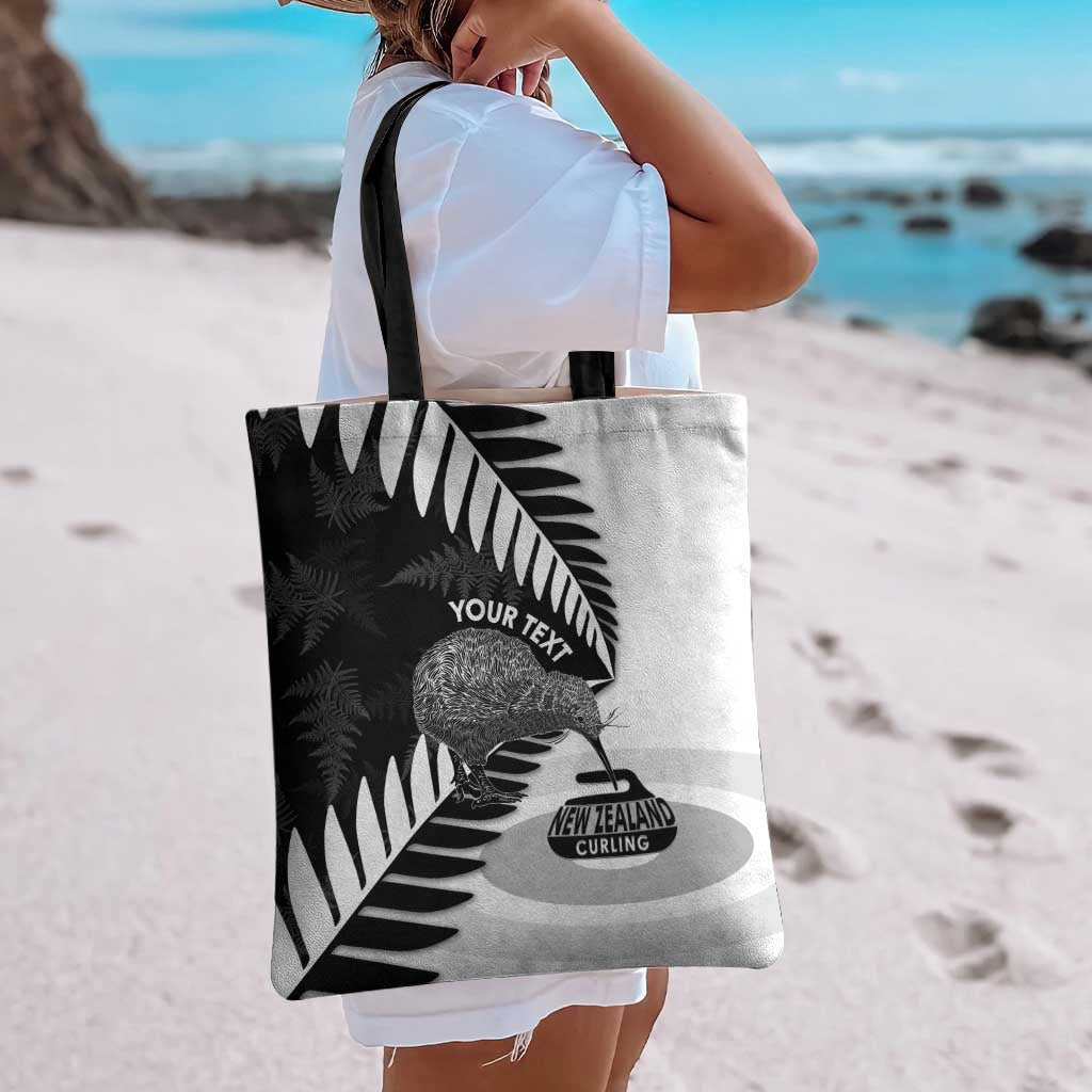 New Zealand Silver Fern Curling Personalised Tote Bag Aotearoa Kiwi Ponga Black White Version - Aussie Hoodie