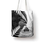 New Zealand Silver Fern Curling Personalised Tote Bag Aotearoa Kiwi Ponga Black White Version - Aussie Hoodie