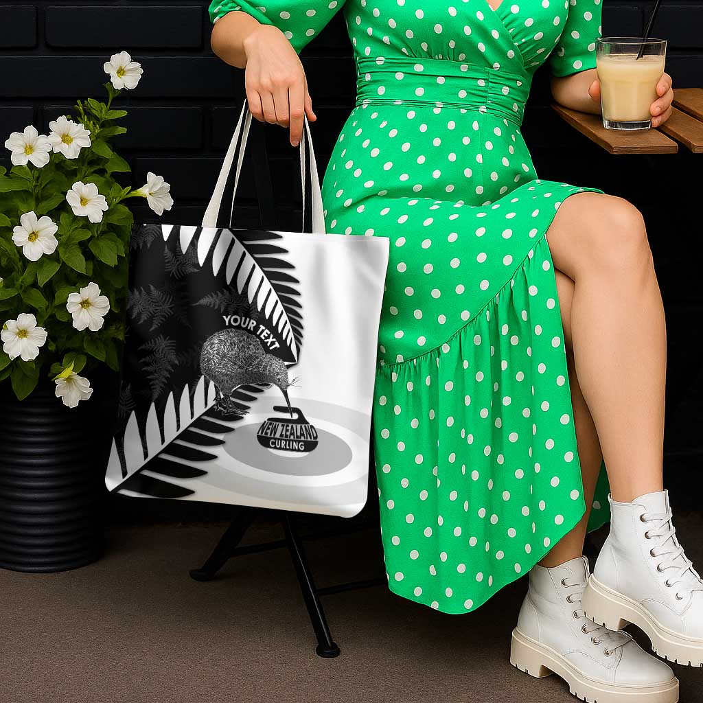 New Zealand Silver Fern Curling Personalised Tote Bag Aotearoa Kiwi Ponga Black White Version - Aussie Hoodie
