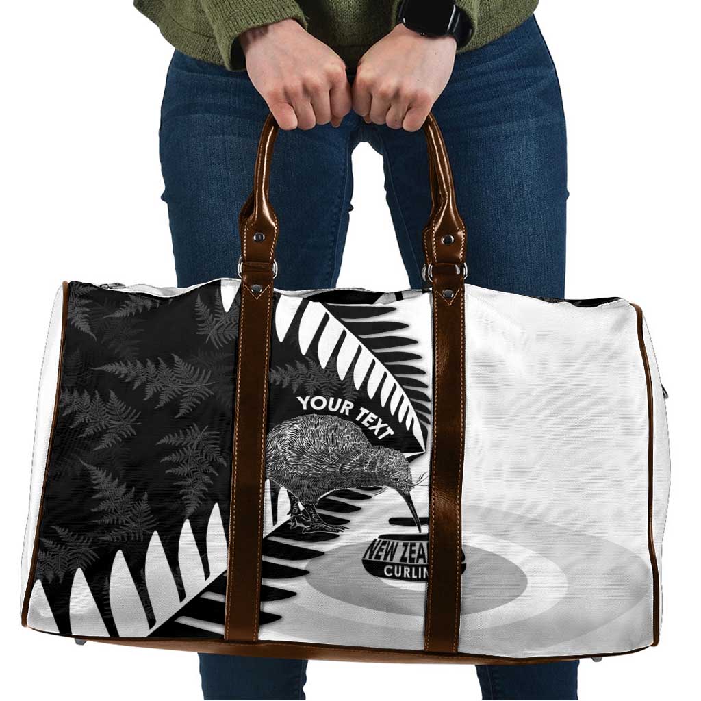 New Zealand Silver Fern Curling Personalised Travel Bag Aotearoa Kiwi Ponga Black White Version - Aussie Hoodie