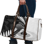 New Zealand Silver Fern Curling Personalised Travel Bag Aotearoa Kiwi Ponga Black White Version - Aussie Hoodie