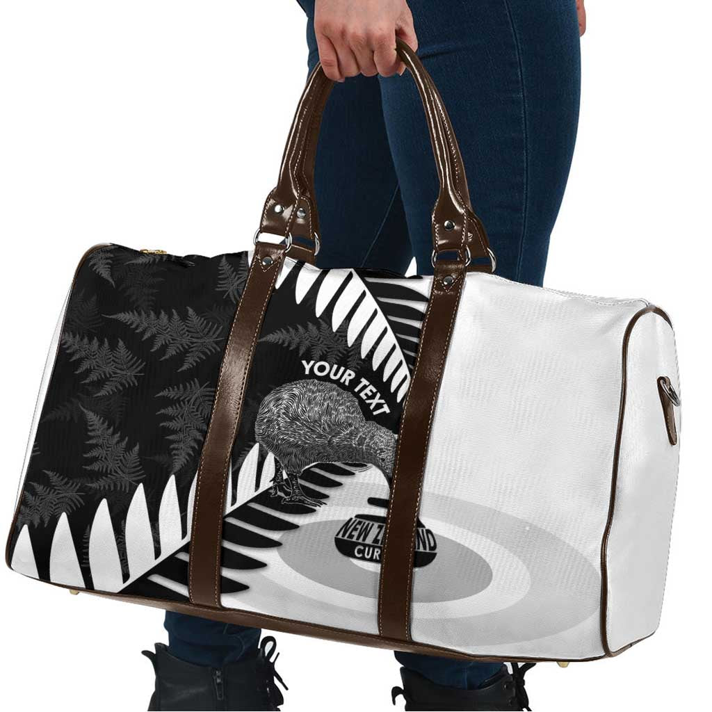 New Zealand Silver Fern Curling Personalised Travel Bag Aotearoa Kiwi Ponga Black White Version - Aussie Hoodie