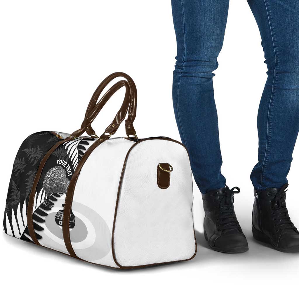 New Zealand Silver Fern Curling Personalised Travel Bag Aotearoa Kiwi Ponga Black White Version - Aussie Hoodie