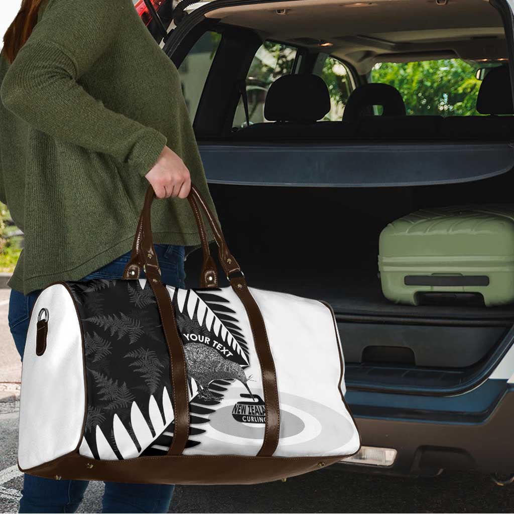 New Zealand Silver Fern Curling Personalised Travel Bag Aotearoa Kiwi Ponga Black White Version - Aussie Hoodie