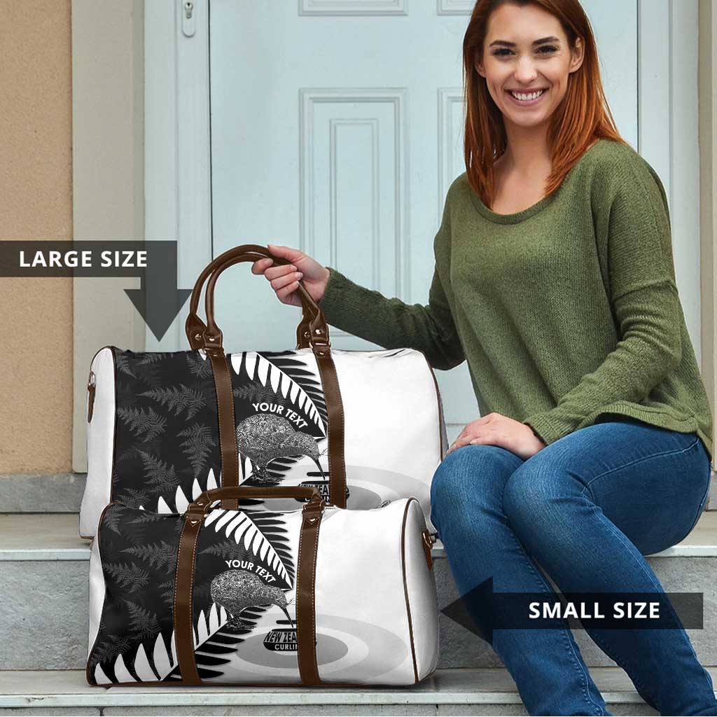 New Zealand Silver Fern Curling Personalised Travel Bag Aotearoa Kiwi Ponga Black White Version - Aussie Hoodie