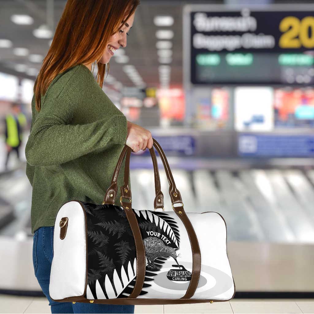 New Zealand Silver Fern Curling Personalised Travel Bag Aotearoa Kiwi Ponga Black White Version - Aussie Hoodie