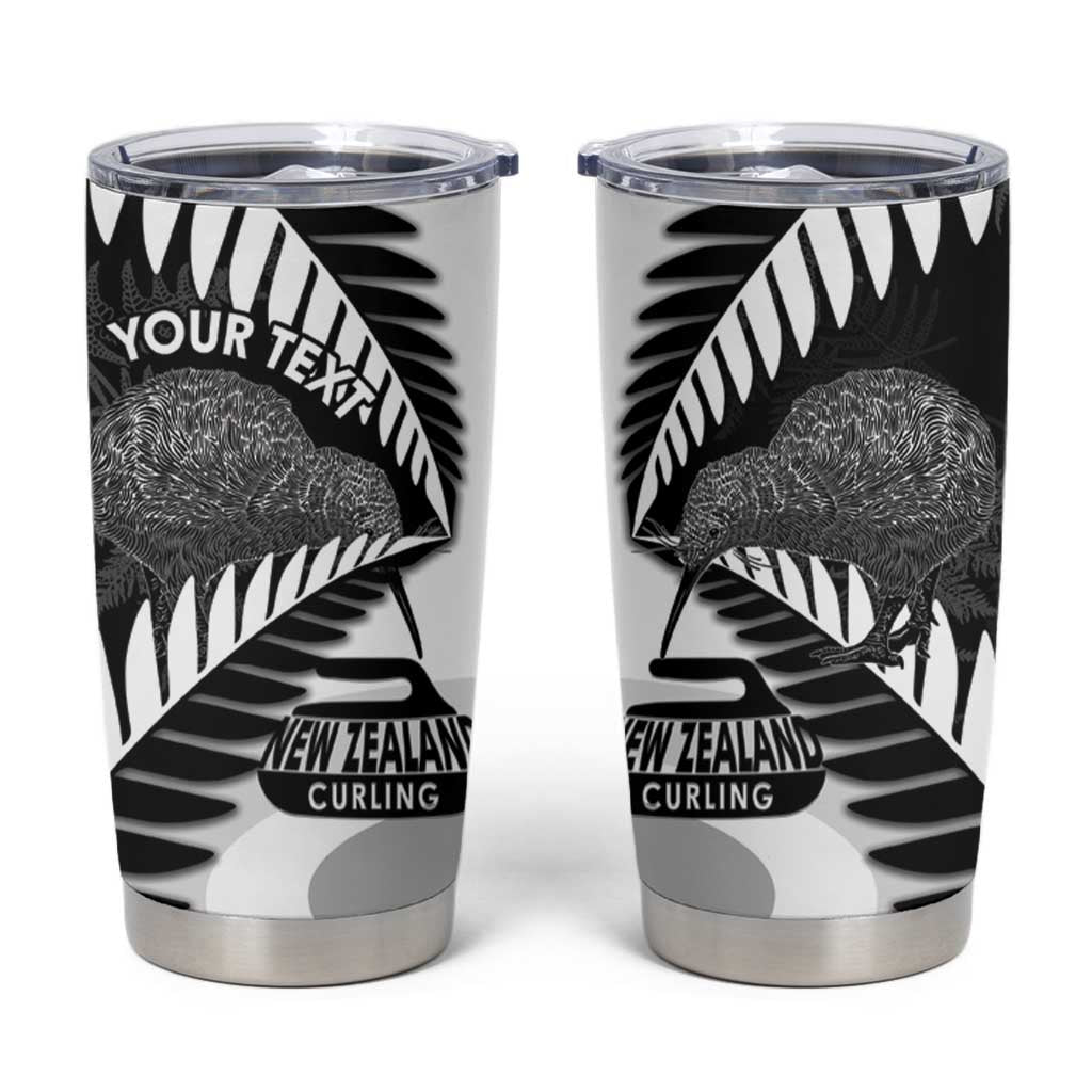 New Zealand Silver Fern Curling Personalised Tumbler Cup Aotearoa Kiwi Ponga Black White Version - Aussie Hoodie