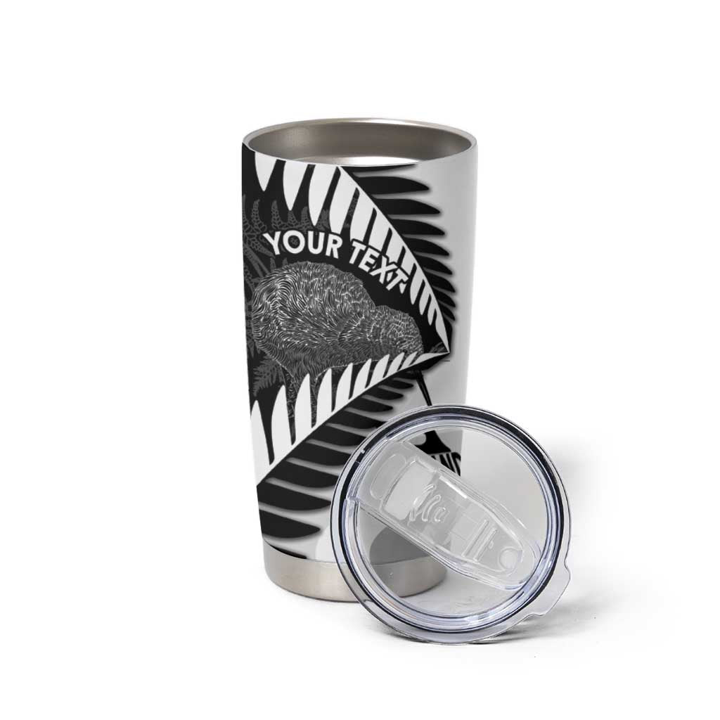 New Zealand Silver Fern Curling Personalised Tumbler Cup Aotearoa Kiwi Ponga Black White Version - Aussie Hoodie