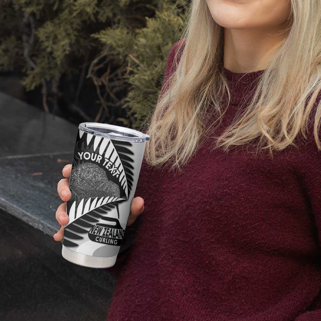 New Zealand Silver Fern Curling Personalised Tumbler Cup Aotearoa Kiwi Ponga Black White Version - Aussie Hoodie