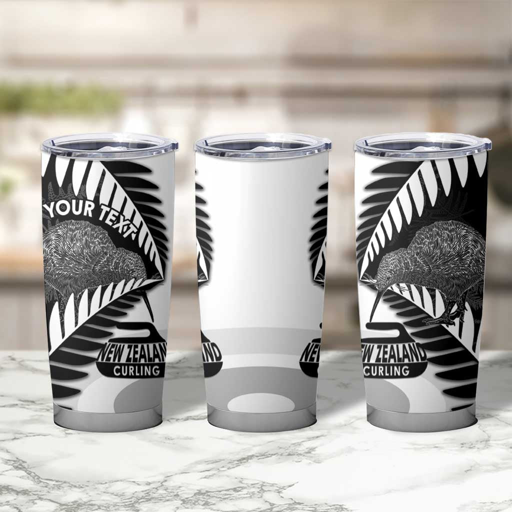 New Zealand Silver Fern Curling Personalised Tumbler Cup Aotearoa Kiwi Ponga Black White Version - Aussie Hoodie