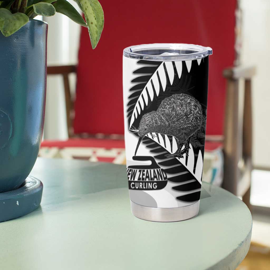 New Zealand Silver Fern Curling Personalised Tumbler Cup Aotearoa Kiwi Ponga Black White Version - Aussie Hoodie