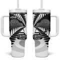 New Zealand Silver Fern Curling Personalised Tumbler With Handle Aotearoa Kiwi Ponga Black White Version - Aussie Hoodie