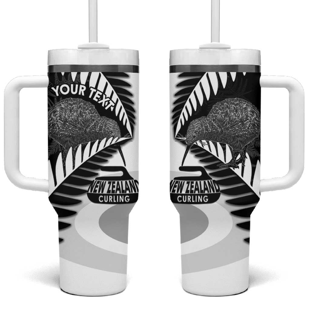 New Zealand Silver Fern Curling Personalised Tumbler With Handle Aotearoa Kiwi Ponga Black White Version - Aussie Hoodie