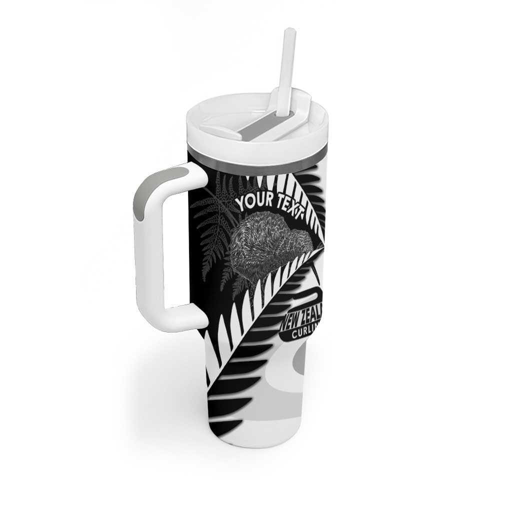 New Zealand Silver Fern Curling Personalised Tumbler With Handle Aotearoa Kiwi Ponga Black White Version - Aussie Hoodie