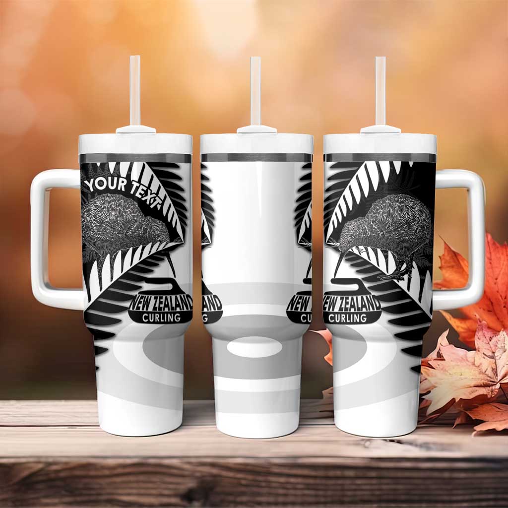 New Zealand Silver Fern Curling Personalised Tumbler With Handle Aotearoa Kiwi Ponga Black White Version - Aussie Hoodie
