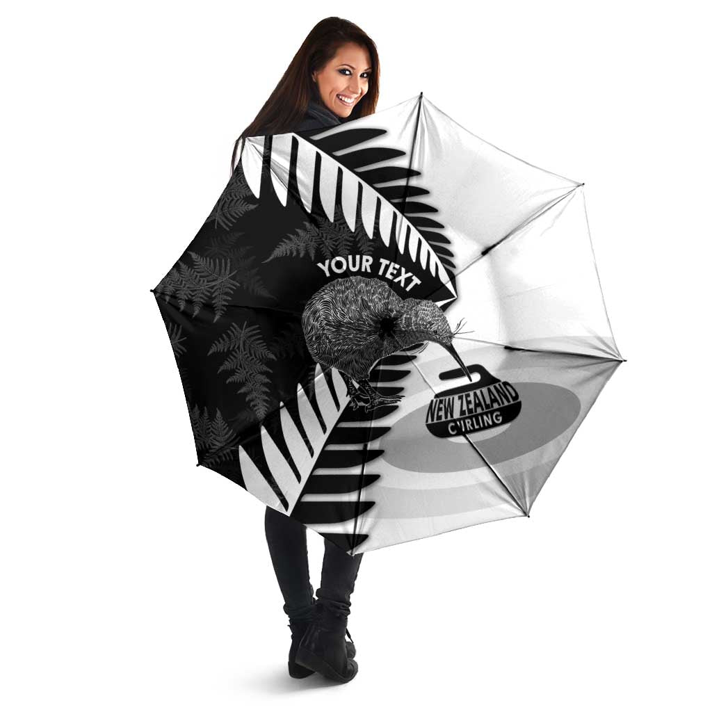 New Zealand Silver Fern Curling Personalised Umbrella Aotearoa Kiwi Ponga Black White Version - Aussie Hoodie