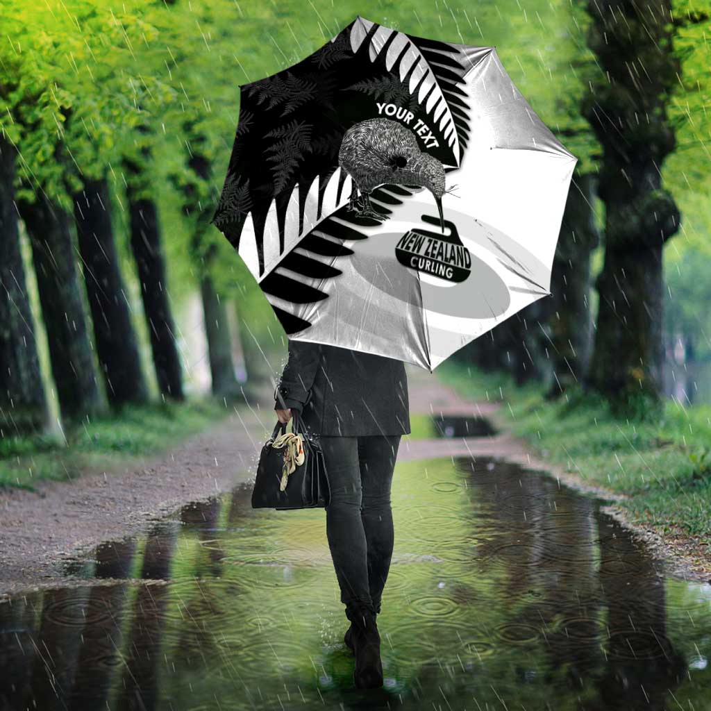 New Zealand Silver Fern Curling Personalised Umbrella Aotearoa Kiwi Ponga Black White Version - Aussie Hoodie