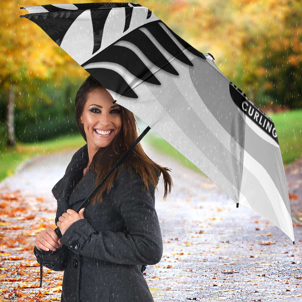 New Zealand Silver Fern Curling Personalised Umbrella Aotearoa Kiwi Ponga Black White Version - Aussie Hoodie