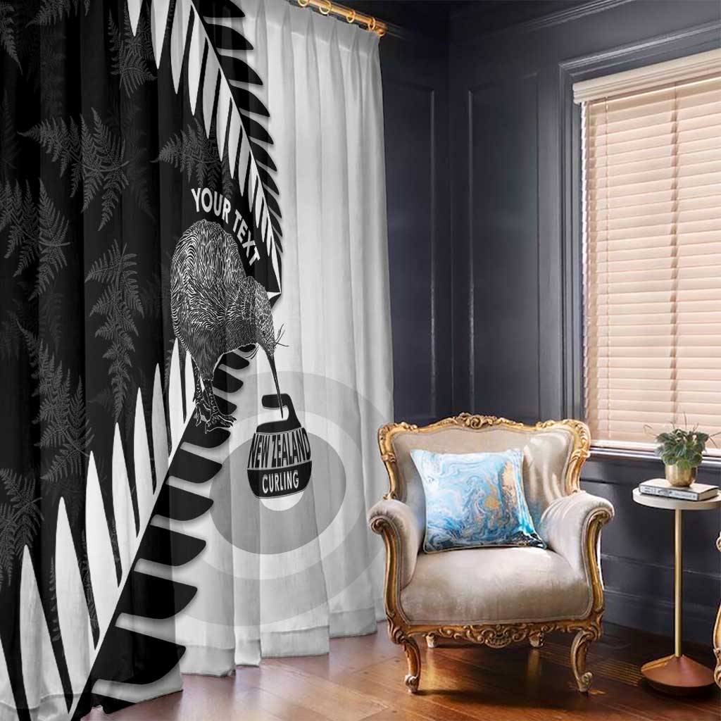 New Zealand Silver Fern Curling Personalised Window Curtain Aotearoa Kiwi Ponga Black White Version - Aussie Hoodie