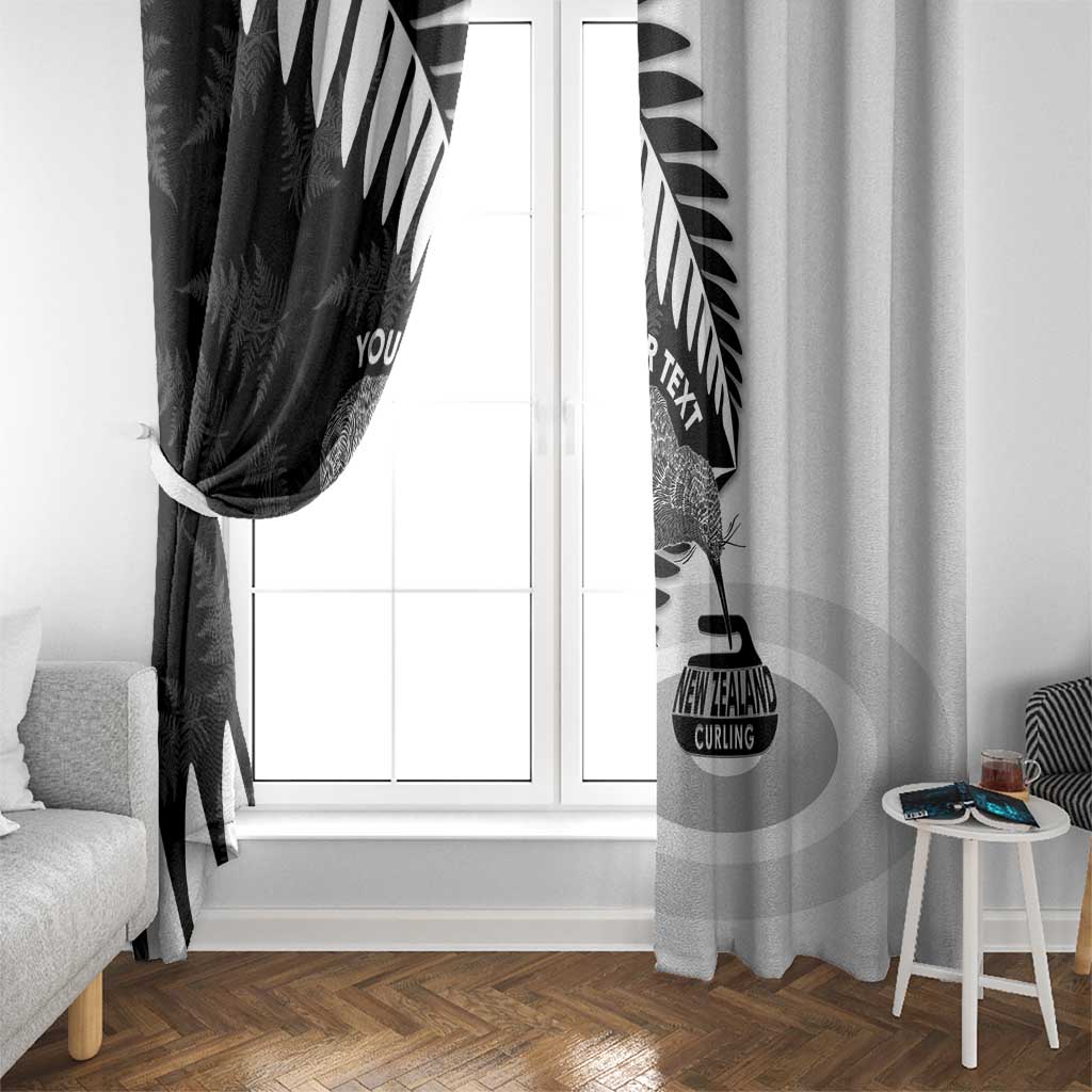 New Zealand Silver Fern Curling Personalised Window Curtain Aotearoa Kiwi Ponga Black White Version - Aussie Hoodie